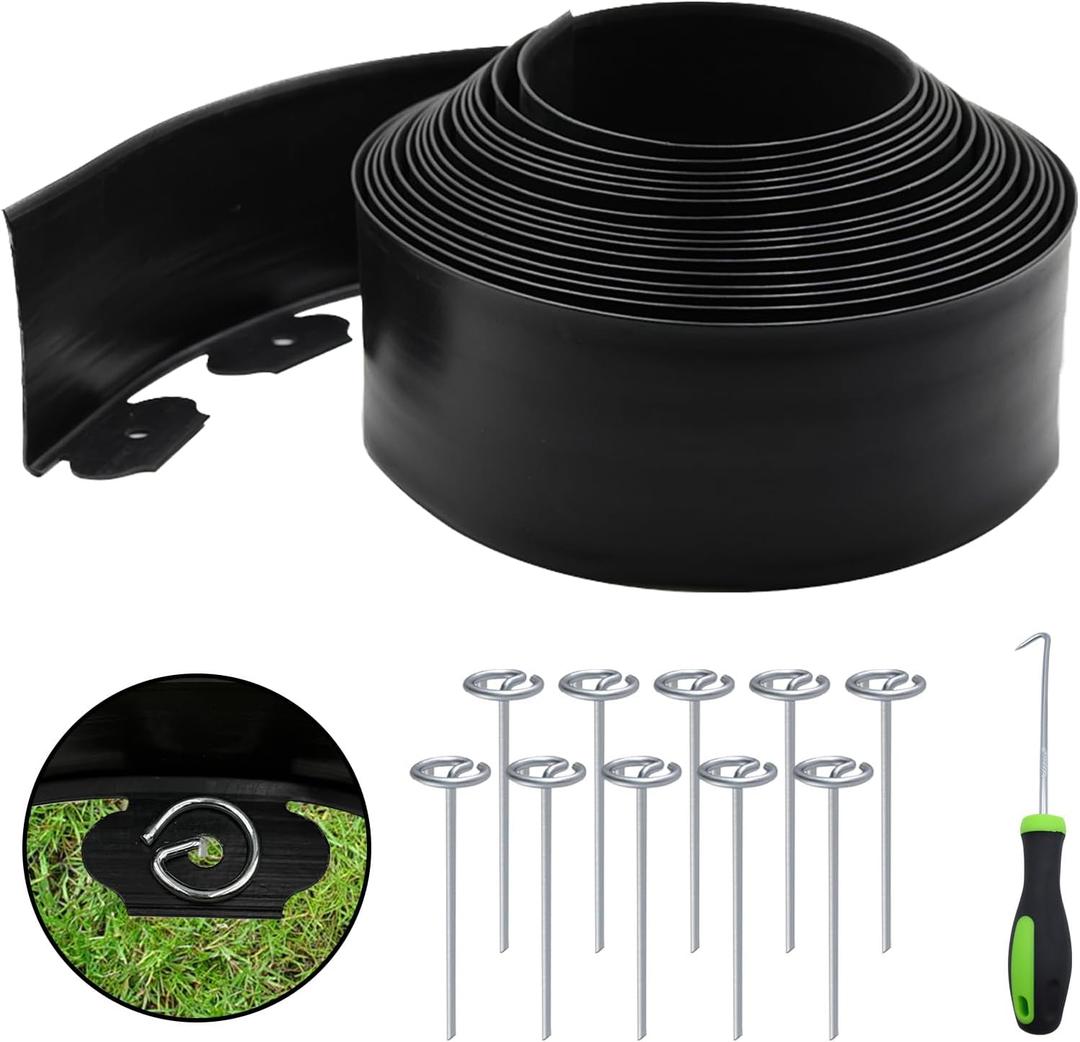 Landscape Edging Kit LOLEDE 120FT Flexible Paver Edging, 4" Tall Lawn Border with 110 Rust-Resistant Stakes  Ideal for Flower Beds, Lawns, Driveways, and Gardens (Black)