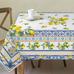 Lemon Tablecloth 60x120 for Recatangle Table - Summer Decor for Home - Yelloe and Blue Table Cloth Spring Decorations for Home, Party