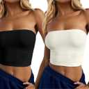 CSDAJIO Women's Casual Ruched Side Strapless Crop Tube Top Ribbed Knit Bandeau Top Summer Skinny Shirt (Medium, 2pcs Black White)