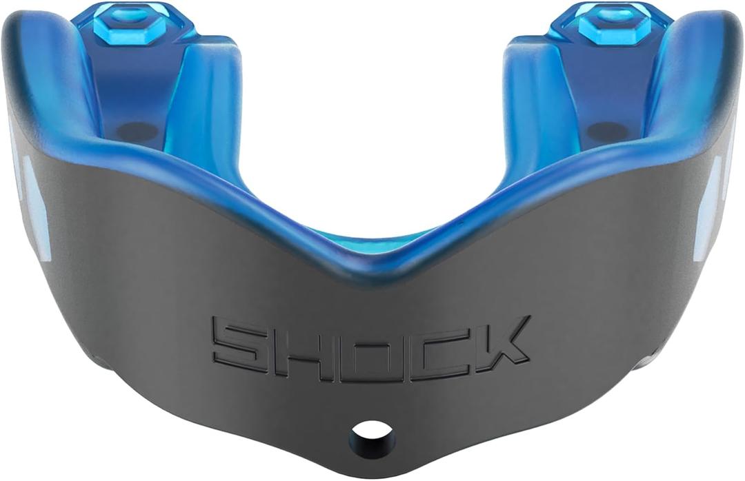 Shock Doctor Mouth Guard Sports, Hockey, Lacrosse, Baseball, Wrestling Moutguard, Gel Max Heavy Duty Protection & Custom Fit, Football Mouth Guard with Strap, Adult & Youth Mouthguard (Blue/Black)