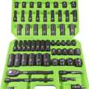 SUNHZMCKP 1/2" Drive Impact Socket Set, 66 Piece Standard SAE (3/8"-1-1/4") & Metric (8-24mm), 6 Point Shallow/Deep Socket Kit with Ratchet Handle, Drive Extension Bar, Impact Universal Joint, Cr-V (66-Pc 1/2SAE and Metric Drive Impact Socket Set, 66-piece)