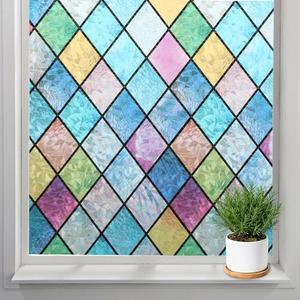 Hianjoo 15.7" X 118" Window Privacy Film, Static Non-Adhesive Blackout Stained Glass Window Film Decorative Windows Sticker, Sun Blocking Windows Covering for Home Heat Control, Anti-UV, Anti-Glare