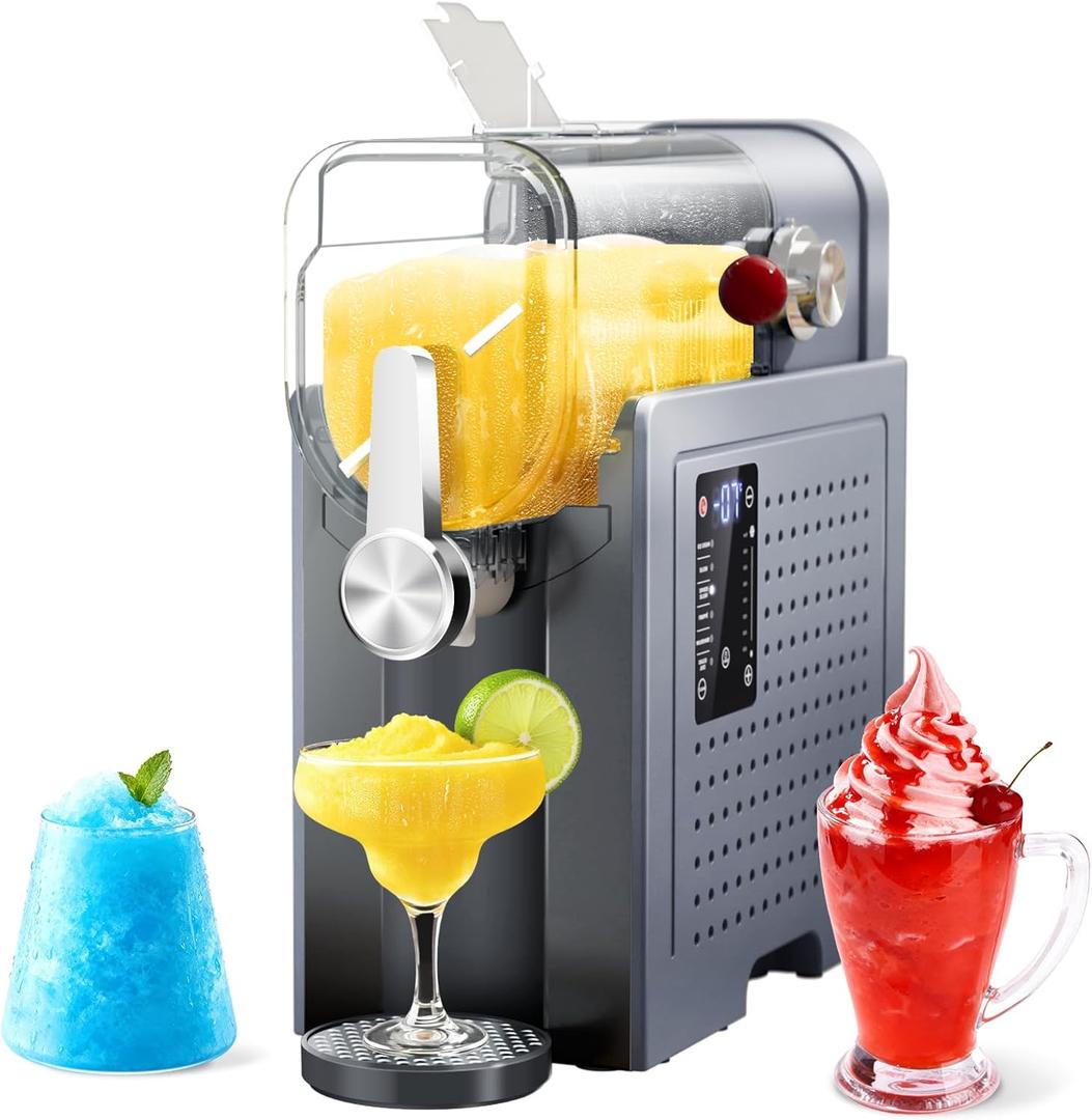 Slushy Machine for Home - 88oz Frozen Drink Maker, 2 In 1 Soft Serve Ice Cream & Slushie Machine with LED Display, No Ice Needed, 6 Preset Programs for Frozen Margaritas, Frappe (Dark Gray)
