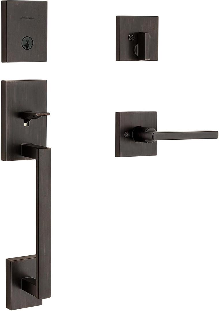 Kwikset San Clemente Front Door Lock Handle and Deadbolt Set, Entry Handleset Exterior with Interior Reversible Lever, Venetian Bronze, Pick Resistant SmartKey Rekey Deadbolt Security