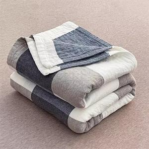 100% Cotton Cooling Blanket Geometric Plaid Pattern Summer Blanket, Modern Lightweight Breathable Portable Soft Thermal Blanket for Hot Sleepers, for Bed, Couch and Sofa(Blue,200X230CM)