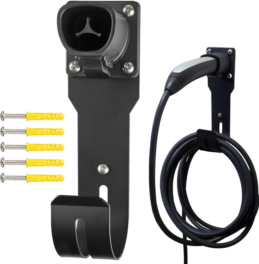 MECMO Tesla Charger Holder - Wall Mount Dock & J-Hook for Model 3/Y/X/S, Heavy Duty Steel EV Charging Cord Hanger
