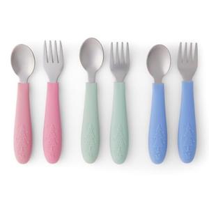 Elk and Friends Kids Silverware with Silicone Handle | Childrens Safe Flatware | Toddler Utensils | Baby Spoons + Forks | Stainless Steel Cutlery