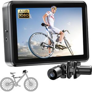 FEISIKE Handlebar Bike Mirror, Bicycle Rear View Camera with 4.3'' HD Night Vision Function, 145° Wide Angle View, Adjustable Rotatable Bracket, Compatible with Bicycle, Mountain, Road Bike