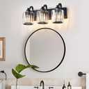 Modern 3-Lights Black Bathroom Vanity Light, Crystal Bathroom Lights Over Mirror, Modern Wall Lighting Fixtures with Crystal Round Shade (Exclude Bulb)