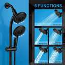 Handheld Showerhead & Rain Shower Combo for Easy Reach, 27.5" Drill-free Stainless Steel Slide Bar, 5of 5-setting Handheld Shower and Showerhead, with 5ft Hose - Black