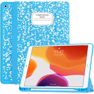 Soke Case for iPad 9th Generation 2021/8th Gen 2020/7th Gen 2019 with Pencil Holder - Premium Shockproof Case with Soft TPU Back Cover & Auto Sleep/Wake for iPad 10.2 Inch, Book Blue (B-Book Blue)