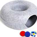 Cat Tunnel Bed for Indoor Cats with 3 Toys, Scratch Resistant Donut Cat Bed, Up to 9 Lbs (M 20x20x9, Light Grey)
