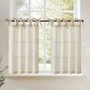jinchan Tie Top Linen Kitchen Curtains Over Sink 36 Inch Length Tier Curtains Farmhouse Rustic Small Cafe Curtain for Bedroom Living Room Bathroom Half Window Light Filtering Privacy 2 Panels Crude