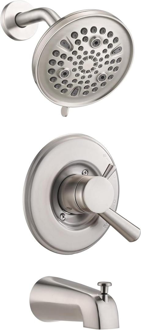 Ultrimkit 9-Setting Rain Shower Faucet Compatible with 17& 1700 Series Tub Trim Kit, High Pressure 5.5" Round Rain Shower Head& Handle Set, Brushed Nickel (Valve& Catridge Not Inclued)