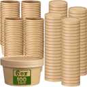 Fulmoon 100 Pack Paper Soup Containers with Lids Disposable Paper Food Containers with Vented Lid Kraft Ice Cream Cake Dessert Cups Soup Bowl for Party Hot Food Fruit Microwave(6 oz,Brown)