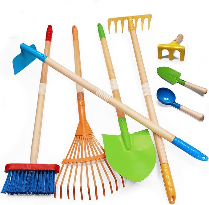 Toddler Gardening Tools, Kids Rake and Shovel Set for Digging Dirt, Children Broom for Outdoor Yard Garden Camping, Montessori Toys for Ages 3 4 5 6 7 8 Years