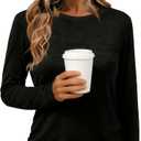 MAGICMK Womens Long Sleeve Shirts Business Casual Tops Blouse Fall Trendy Tshirt Outfits Clothes (Black, XL)