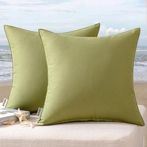 MIULEE Pack of 2 Sage Green Decorative Outdoor Waterproof Pillow Covers Square Garden Cushion Sham Throw Pillowcase Shell for Spring Patio Tent Couch 16x16 Inch