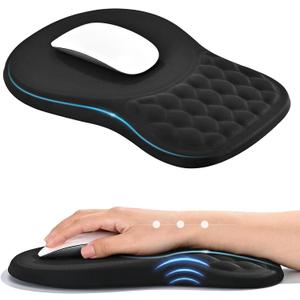 EooCoo Massage Ergonomic Mouse Pad with Wrist Rest, Dual-Slope Design for Carpal Tunnel Relief, Mousepad with Memory Foam Wrist Rest and Non-Slip PU Base, Office Desk Accessories, Midnight Black