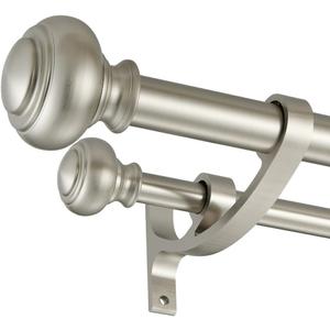 Brushed Nickel Double Curtain Rods, Double Curtain Rods for Window 48 to 84 Inch, Telescoping Double Decorative Drapery Rods with Urn Finials, 1-Inch Front and 5/8 Inch Back Double Rod Curtain Rods