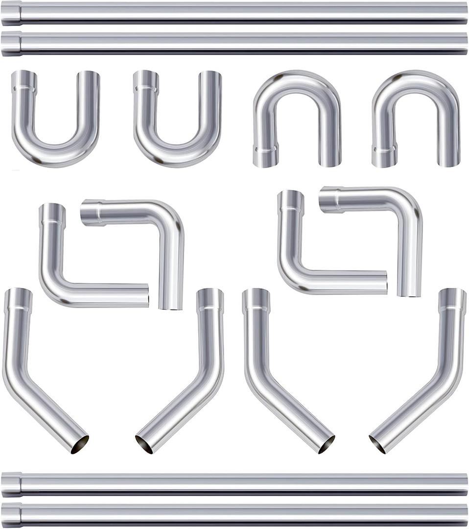 A-KARCK Mild Steel Mandrel Bends 16 Pcs, 2.25 Inches DIY Custom Exhaust Tubing Pipe Straight & U-Bend Kit, Universal Fit