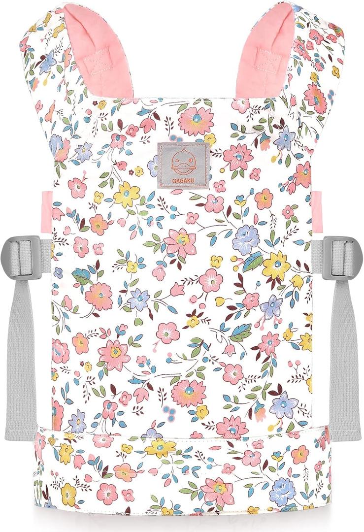 GAGAKU Baby Doll Carrier for Kids, Stuffed Animal Carrier Reborn Baby Carrier with Adjustable Straps, Baby Doll Accessories - Pink (Flowers)