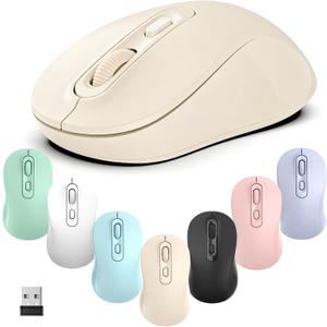 Wireless Mouse, 2026 New Model, Silent Click Ergonomic Design, Portable, 4 Buttons, Adjustable DPI (800/1200/1600), for Laptop/PC/Office (Beige)