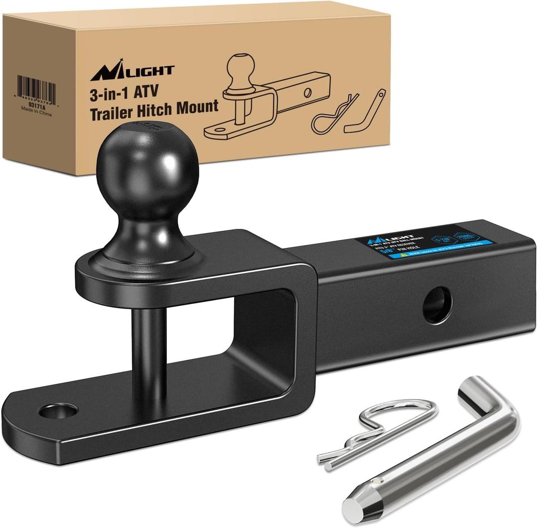 Nilight 3 in 1 ATV UTV Multi Hitch Mount with 1-7/8 inch Ball Hitch Rated 2000 LBS Fits 2 Inch Receiver Winch Strap Loop Rated 5000 LBS