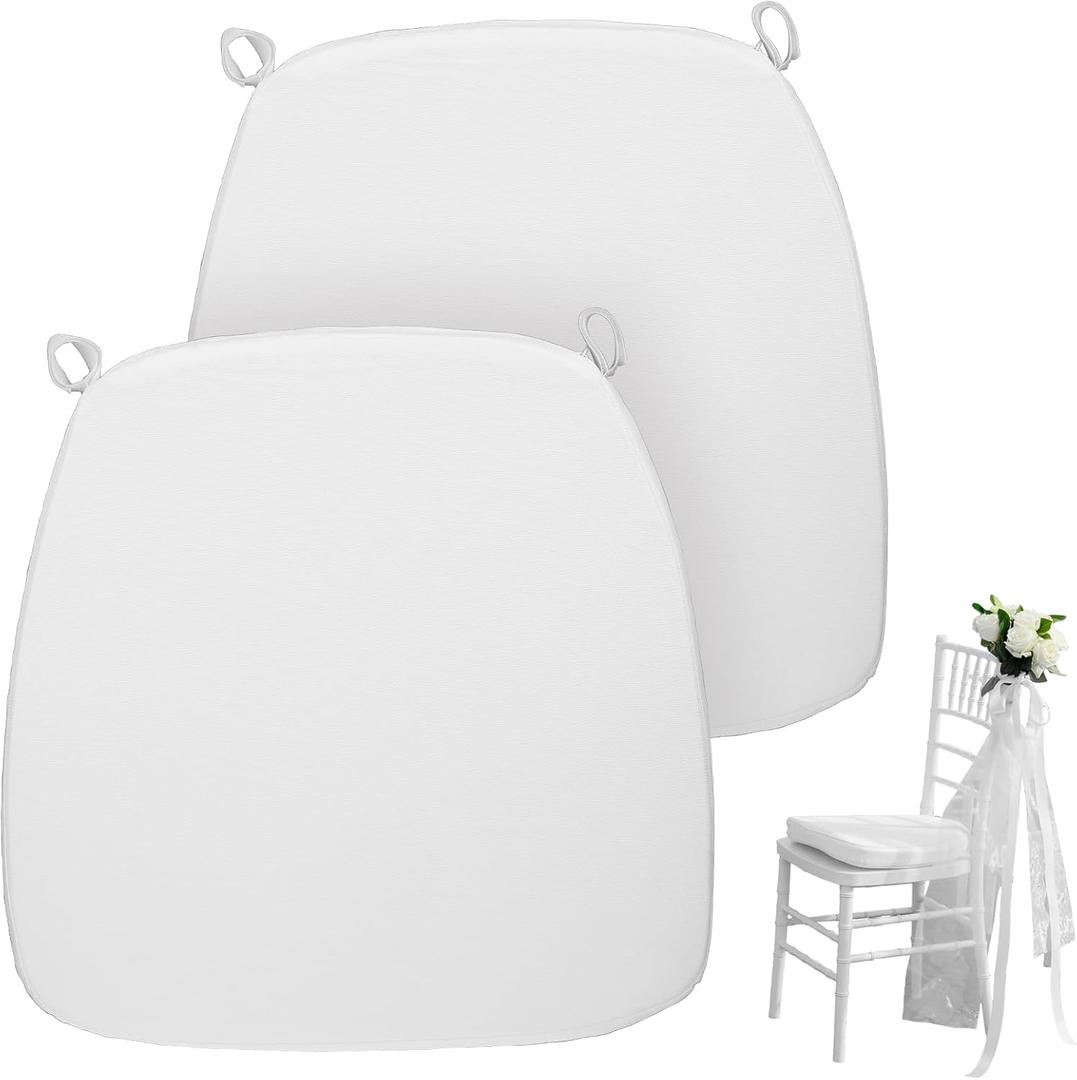 Spiareal 2 Pieces Wedding Chiavari Chair Cushion 15 x 15 Inch Seat Cushion Dining Chair Pads with Ties Non Slip Memory Foam Kitchen Chair Pad for Wood Resin Chiavari Chairs Party Decor (White)