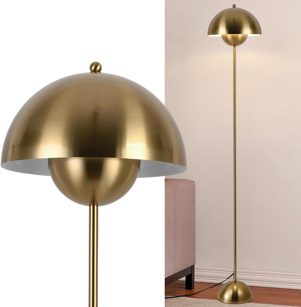 COSYLUX Modern Floor Lamp for Living Room, Industrial Tall Standing Lamp for Bedroom, Metal Shade Reflecting Light Reading Floor Lamp for Office, Nursery Room, Corner(Bright Gold)