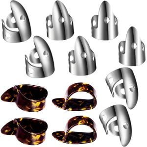 Shappy 12 Pcs Steel Finger Picks Set, Including Stainless Steel Finger and Thumb Picks, Metal Adjustable Bass Guitar Accessories for Guitar Banjos(Stylish Style)