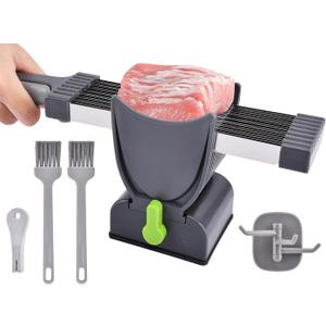 17-in-1 Fresh Meat Slicer & Cleaver Set, Stainless Steel Adjustable Thickness 2mm/4mm, Manual Meat Cutter for Slicing, Stripes & Dicing, 17 Blades for Home Cooking BBQ Hot Pot (Grey)