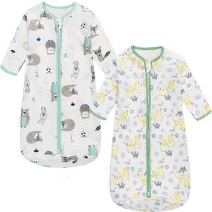 Miracle Baby Long Sleeve Sleep Sack 2-Pack, 100% Cotton Wearable Blanket Baby Sleeping Bag for Newborn Infant Toddler (12-18 Months, Owl + Rabbit)