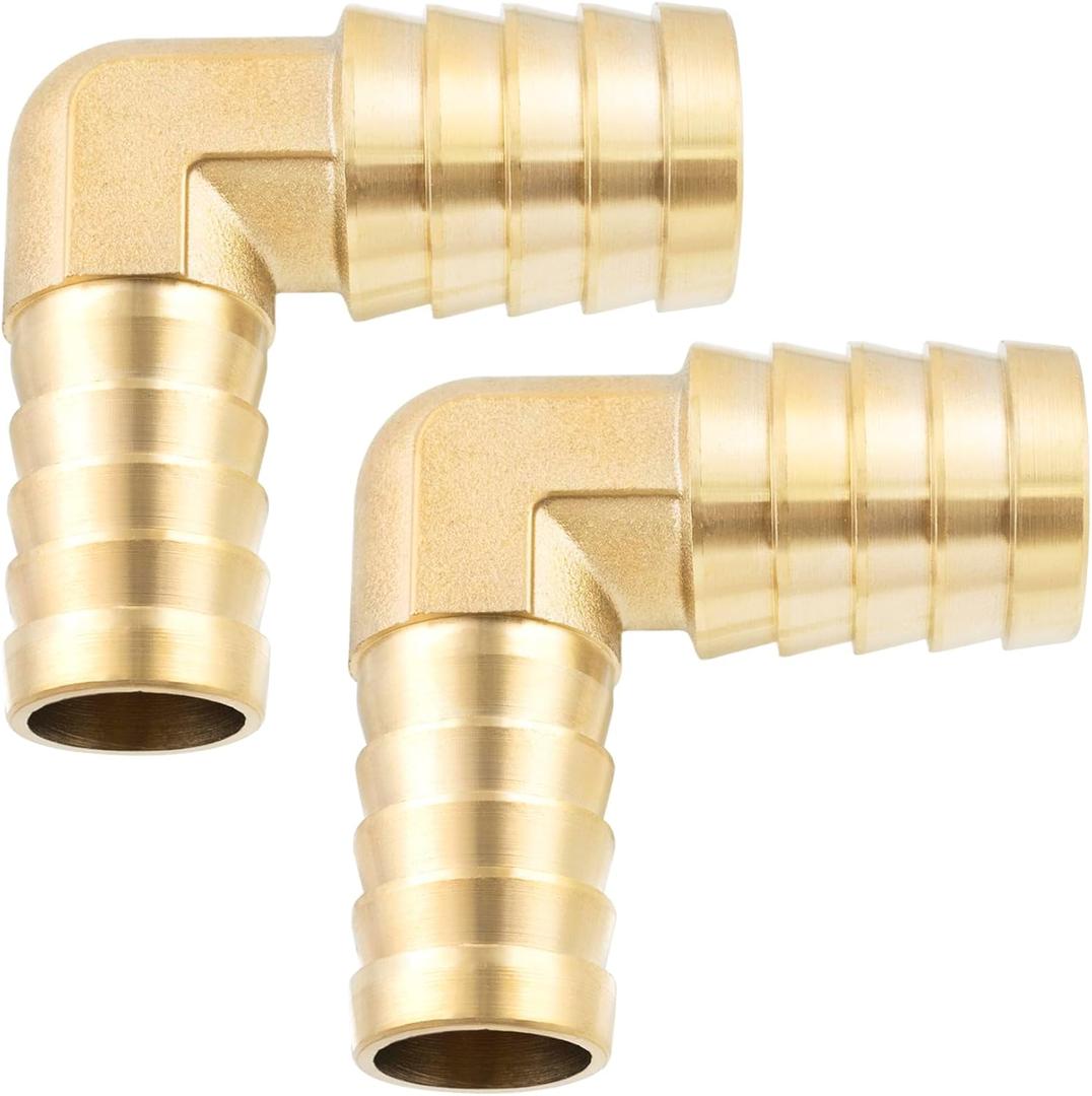 Yoebor Brass Hose Barb Fitting, 90 Degree Elbow 1" Barb x 3/4" Barb (2pcs)