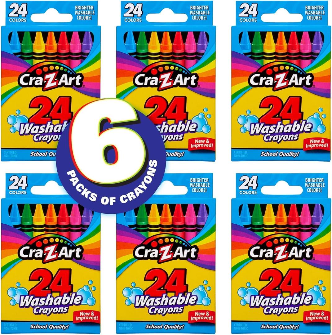 Cra-Z-Art Washable Crayons, Bulk Pack, 24 Count, 6 Packs of Crayons, Bulk School Supplies for Classroom, Back to School Essentials