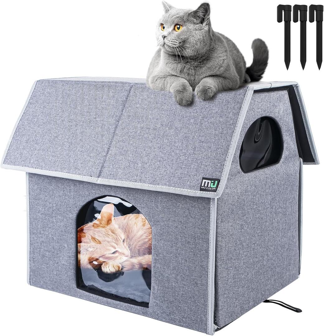 MIU Color Outdoor Cat House, Large Weatherproof Cat Houses for Outdoor/Indoor Cats, Insulated Feral Cat Shelter with Removable Soft Mat, Easy to Assemble, 17.1" x 15" x 16.6" inch