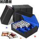 Card Storage Box For Trading Cards1800+, PU Leather Magnetic Closure Storage Box with 10PCS Divider, Card Deck Box Fit MTG, and Sport Cards (Black Purple) (Black Blue)