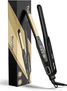 Terviiix 1/2 Inch Flat Iron for Short Hair, Small Hair Straightener and Curler 2in1 for Pixie Cuts & TouchUps, Rounded Edge Mini Flat Iron for Men and Women, Dual Voltage TravelFriendly