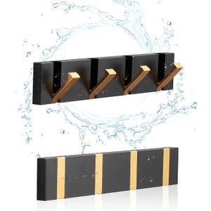 2 PackWaterproof Towel Hooks for BathroomFoldable Black Gold Coat HooksFree PerforatedWall Hooks for CoatBlack Towel HookRobe Hookfor BalconyKitchen.
