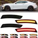 Dynamic Sequential Amber Red LED Side Marker Lights for Chevy Camaro 2016-2023 6th Gen LS LT SS RS ZL1, Smoked Lens Front Rear Bumper Marker Lamps 4PCS