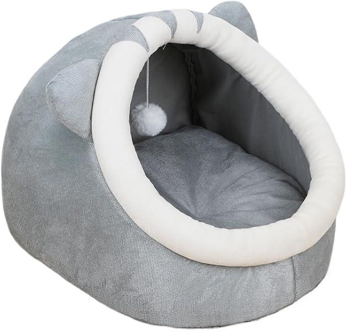 Winter Warm Pet Kennel with Cover Anti-Kicking Self-contained Quilt Dog Kennel Semi-Enclosed Soft Half-Covered Cat Bed (Gray)