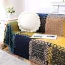 Turquoize Boho Couch Cover Bohemian Cotton Sofa Cover Sofa Throw Cover for Couches Sofa Slipcover Sectional Sofa Couch Covers Feature Hippie Chenille Jacquard Fabric(91"x 134",XX-Large,Yellow Navy)