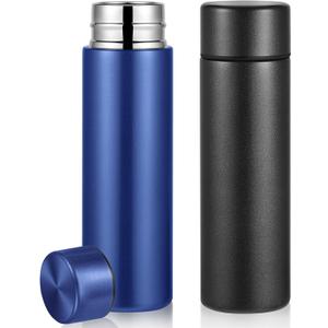 Irenare 5oz Mini Water Bottle Mini Insulated Stainless Steel Bottle Purse Water Bottle Cute Leak Proof Water Flask Keeps Drink Cold and Hot for Purse Kids Women Lunch Bag (Black, Blue, 2 Pieces)
