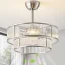 hummingbird 20 Inch Crystal Fandelier Ceiling Fan with Lights and Remote, Caged Chandelier Ceiling Fan, Quiet Reversible 6-Speed Enclosed Fan with Light for Bedroom Living Room, Silver