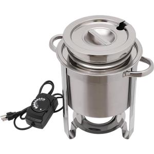 CNCEST Chafing Dish Buffet Set, 4.23 QT Stainless Steel Round Soup Warmer with Electric Heating Plate, Large Soup Chafer with Pot Lid and Frame for Catering Parties Events Banquets (4L)