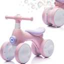 Baby Toddler Balance Bike with Bubble Machine for 1 Year Old Children,4 Wheels Kids Balance Bike w/Bubble Maker,Kids Ride on Toys w/Music,Headlight for Ages 12-36 Months Boys Girls (Light Pink), Large