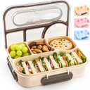 EASYFUN Bento Box Adult, Lunch Box, 4-Compartment Lunch Containers, Drop-Proof, Dishwasher Safe & Made with BPA-Free Materials(Khaki) (cream-colored)