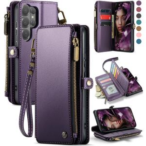Defencase for Galaxy S26 Ultra Case Wallet with RFID Blocking Card Holder for Women Men, PU Leather Magnetic Snap Flip Wrist Strap Zipper Wallet Phone Cases for Samsung Galaxy S26 Ultra 6.9", Purple