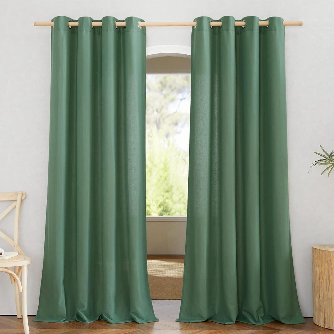 NICETOWN Rustic Linen 102 inch Long Curtains for Living Room, Grommet Privacy Added Thick Linen Weave with Light Filter Window Curtains & Drapes for Bedroom, Olive Green, W55 x L102, 2 Panels