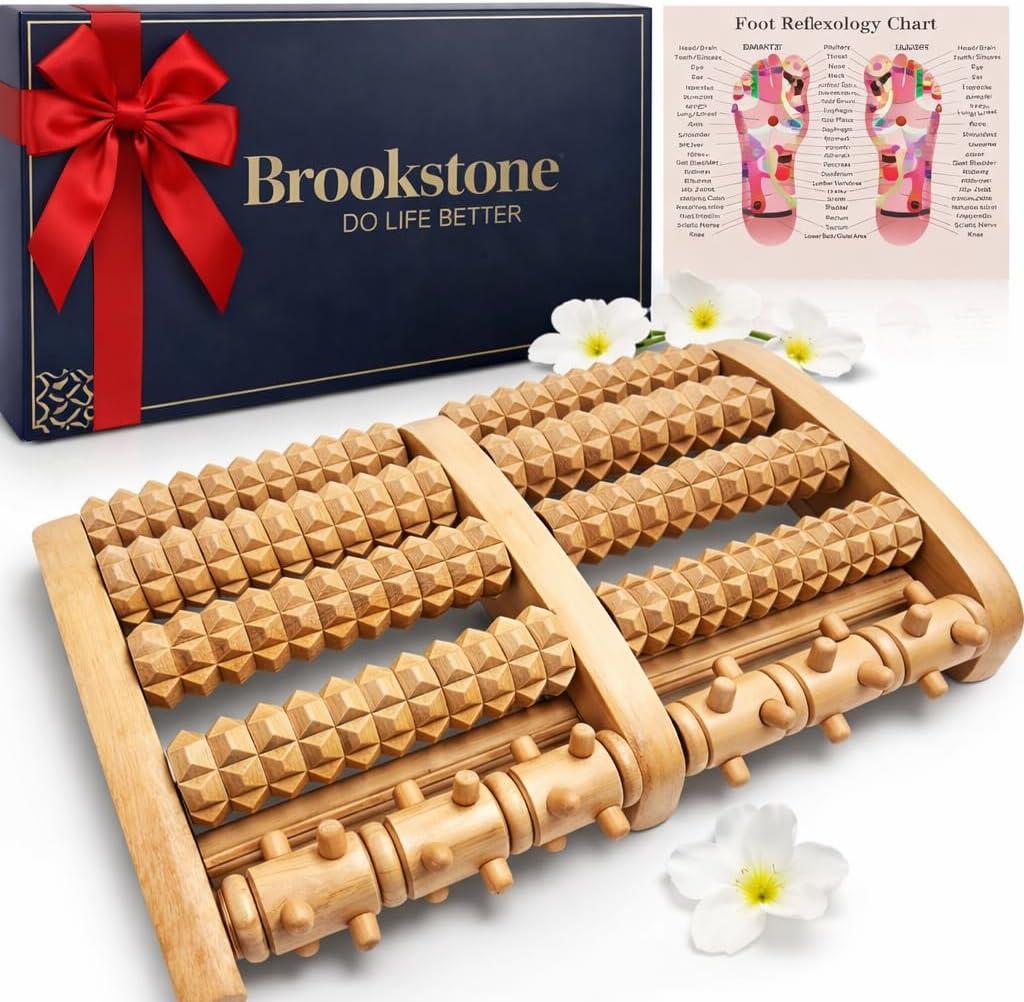 Brookstone Foot Massager for Neuropathy & Plantar Fasciitis Relief - Wooden Foot Roller Massager, Neuropathy Pain Relief for Feet - Mom Gifts for Women Portable for Home or Travel (Oak)